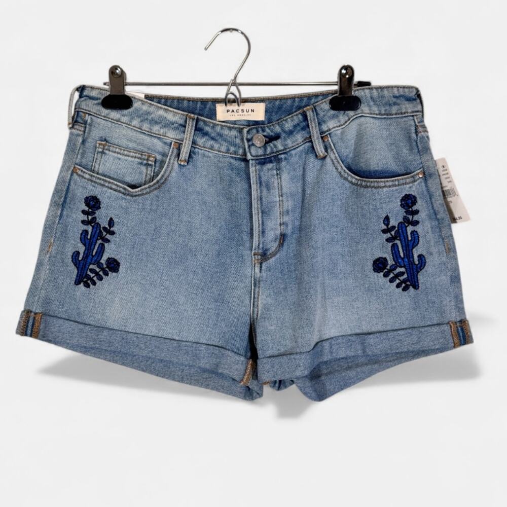Pacsun Blue Floral Embroidered Girlfriend Denim Shorts Womens 29 Jean Summer